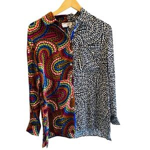 TRU LUXE JEANS NWT Mixed Print Heart Sheer Button Down